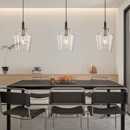 Seeded Glass Pendant Lighting for Kitchen Island 1 Pack Black Gold 8 Inch - Image 2