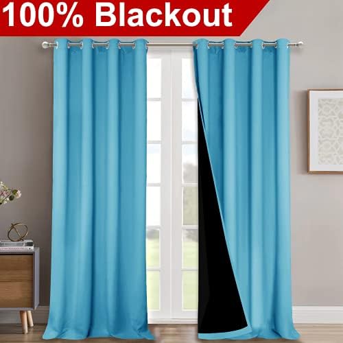 NICETOWN 100% Blackout Curtains for Windows, Pack of 2, Teal Blue, 52" W x 120" L, Super Heavy-Duty Black Lined Total Darkness Drapes for Bedroom, Privacy Assured Window Treatment for Patio - Image 2
