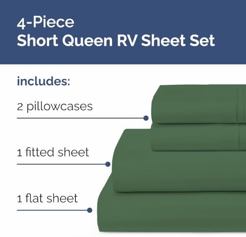 Short Queen Size 4 Piece Bed Sheet Set - RV Short Queen - Emerald Green - Image 2