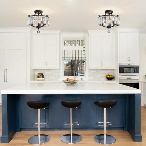 Crystal Black Chandeliers Modern Farmhouse Small Chandelier 12.2 Inch 3-Light Round Crystal Mini Semi Flush Mount Ceiling Light Fixture for Dining Room Entryway Hallway Kitchen Bedroom Foyer - Image 6
