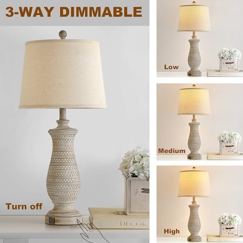 Farmhouse Table Lamps for Living Room Set of 2, Touch Lamps for Nightstand with Dual USB Charging Port, Bedside Table Lamp for Bedroom, 2 Bulb Included - Image 2