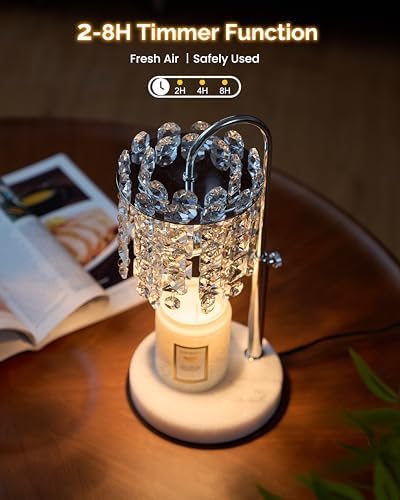 Candle Warmer Lamp with Timer Dimmer Adjustable Height Candle Warmer with Marble Base for Jar Candles, Crystal Candle Lamp with 3 Bulbs for New Home Decor, Women Mom Christmas Birthday Gifts, Silver - Image 5