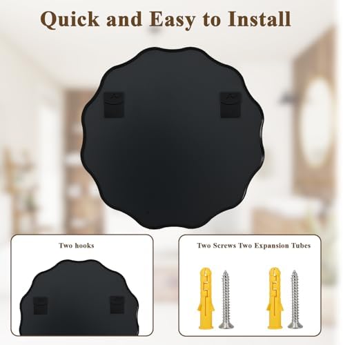 VooBang Black Scalloped Circle Mirror 30" Wavy Edge Round Wall Mirror - Image 6