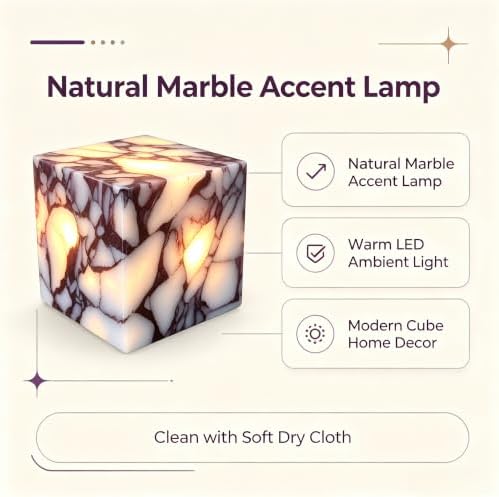 Marble Lamp Luxury Stone Table Lamp Type-C Rechargeable Touch Night Light Small Bedside Lamp Cordless Ambient Light for Home Decor, Bedroom, Living Room & Office (Calacatta Purple) - Image 5