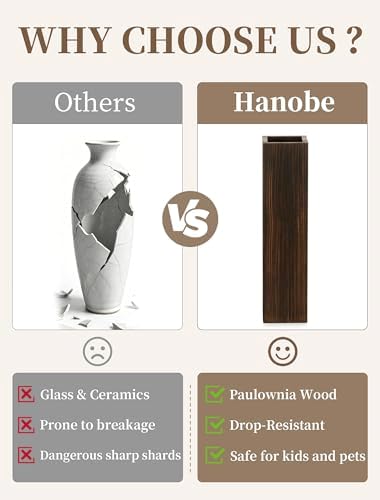 Hanobe 21" Tall Decorative Floor Vase, Natural Wood Grain, Rectangular - Image 6