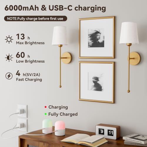 Battery Operated Wall Sconce, Gold and Beige Shade, 2 pack,RF Remote - Image 3