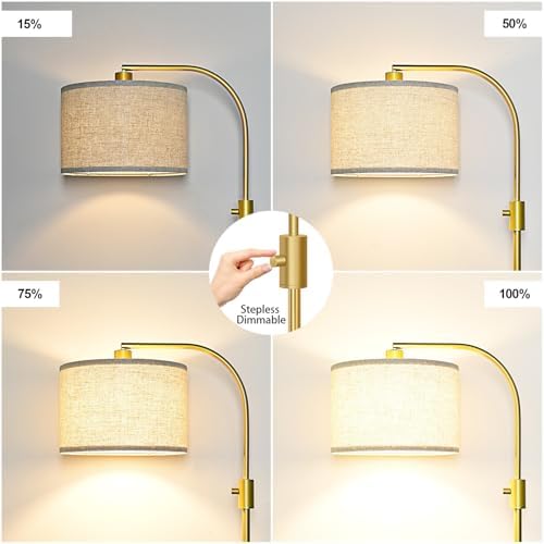 Nintiue Upgraded Modern Arc Dimmable Tall Standing Floor Lamp with Linen Shade, 1200 Lumens LED Bulb Included, for Living & Reading Room, Bedroom, Office & Nursery, Gold - Image 3