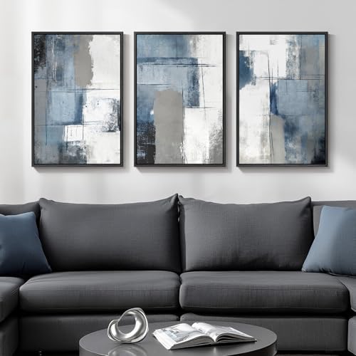 Framed Blue and Gray Abstract Modern Wall Art, 3 Piece Set, 16x24 In - Image 2