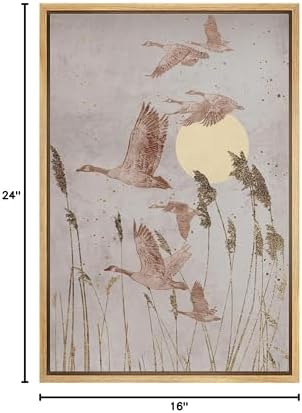NWT Framed Canvas Print Wall Art Crane Bird Wheat Field Sunlight Nature Wilderness Illustrations Modern Art Decorative Landscape Rustic Zen Colorful for Living Room, Bedroom, Office - 16"x24" Natural - Image 6