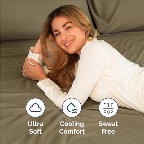 Split King Size 5 Piece Sheet Set - Breathable & Cooling Sheets - Khaki - Image 4