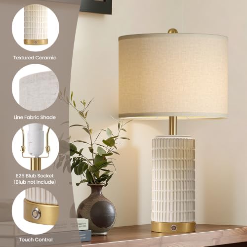 25" Ceramic Touch Table Lamp Set of 2 for bedroom and Living Room White - Image 4