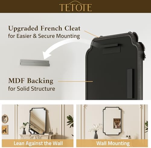 TETOTE Vintage Antique Black Rectangle Mirror for Mantle Fireplace 55 x 36 Traditional Baroque Ornate Scroll Wall Mirror with Metal Frame for Living Room Bedroom, Horizontal/Vertical - Image 5