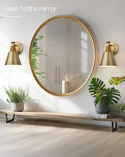 FEMILA 1-Light Vintage Wall Sconces, Antique Brass Industrial Sconces Wall Lighting, Single Bathroom Vanity Light Fixtures Wall Mount Lamp, Hammered Metal Shade,4FG59B BG - Image 4