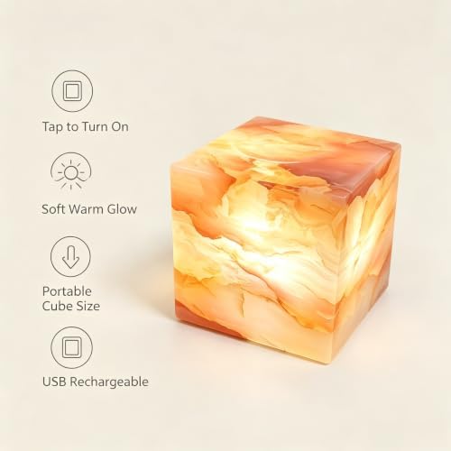 Marble Lamp Luxury Stone Table Lamp Type-C Rechargeable Touch Night Light Small Bedside Lamp Cordless Ambient Light for Home Decor, Bedroom, Living Room & Office (Red Ice Jade) - Image 5