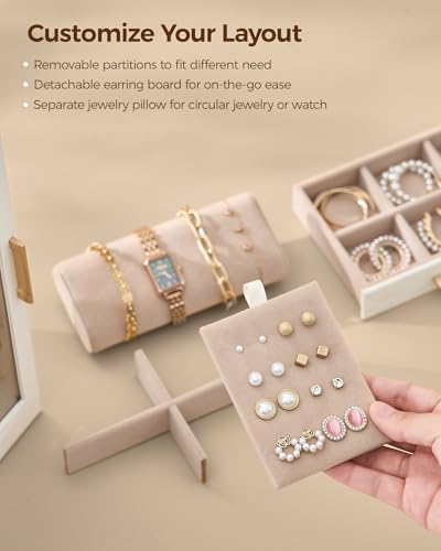 Glimmloop 360° Rotating Jewelry Box with 5 Drawers, Spacious Vertical Jewelry Organizer with Glass Window, Jewelry Storage Case, Dustproof & Moisture-resistant Design, White - Image 6