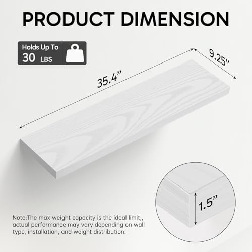 BAYKA Floating Shelves for Wall, 36 inches Wall Mounted Rustic Wood Shelves for Bathroom, Bedroom, Living Room, for Storage/Decor with 30lbs Capacity（White,Set of 3 - Image 3