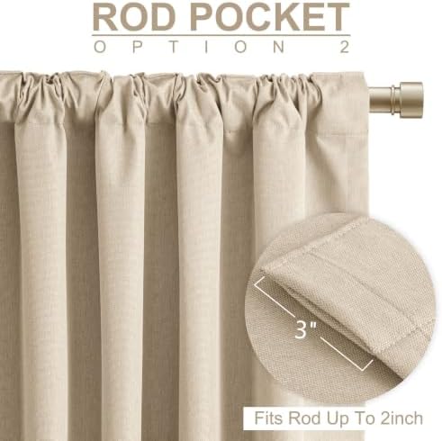 Faux Linen Total Blackout Curtains for Bedroom 84 Inch Long Natural Flax - Image 4