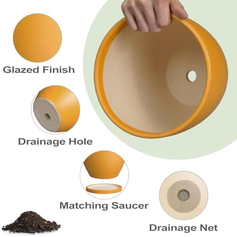 Ceramic Plant Pots - 10 Inch 8 Inch 6 Inch Planters, Orange - Image 6