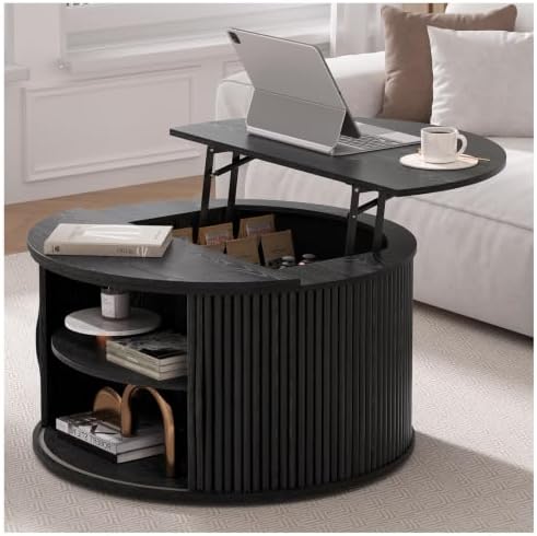 JOINICE Round Lift Top Coffee Table with Storage for Living Room,Black by Joinice