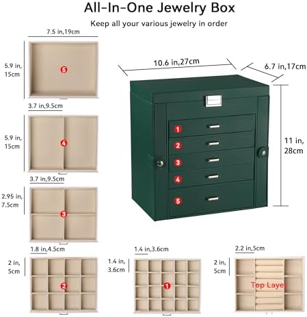 Frebeauty 6-Layer Jewelry Box for Women,Large Jewelry Organizer with Drawer - Image 3