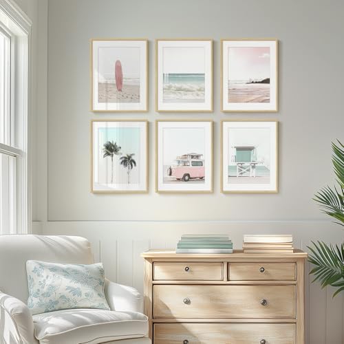 Framed Pink and Mint Green Coastal Beach Wall Art for Living Room, 11x14 In - Image 4