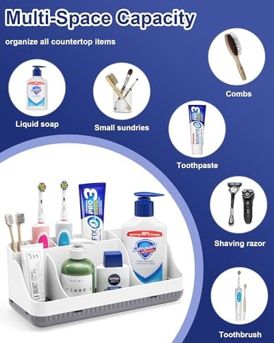 Bathroom Counter Organizer and Storage, 7 Slots Detachable Toothbrush Holders for Bathrooms, Anti-Slip Electric Toothbrush and Toothpaste Holder Countertop Vanity Organizer Accessories for Adults Kids - Image 7