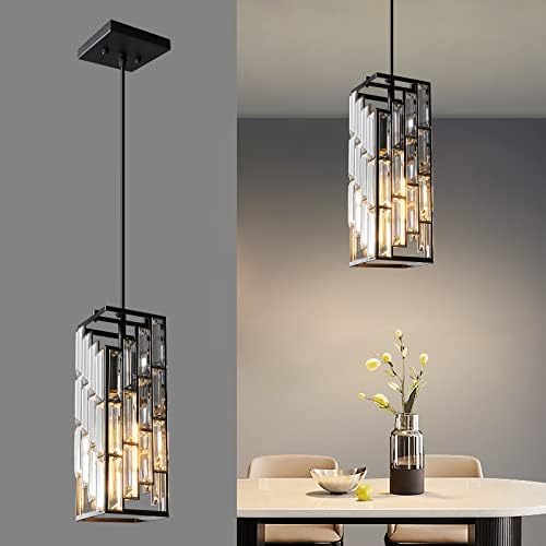 Black Pendant Lighting Modern Pendant Light, Mini Crystal Chandeliers,Adjustable Pendant Light Fixture for Kitchen Island Dinning Room Bedroom (1 Pack) by FDPBY