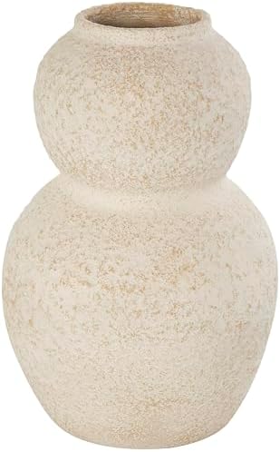 Deco 79 Ceramic Decorative Vase Hourglass Textured Centerpiece Vase with Brown Distressing, Flower Vase for Home Decoration 8" x 8" x 12", Cream - Image 7