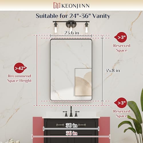 Keonjinn 24 x 36 Inch Brushed Nickel Bathroom Mirrors for Over Sink - Image 6
