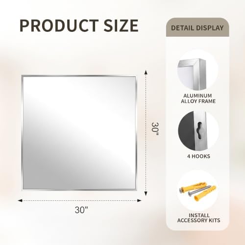 FICTOR Bathroom Vanity Mirror for Over Sink, 30" x 30", Silver - Image 2
