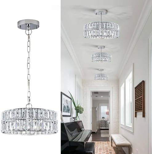 CATINER Chrome Crystal Chandelier 12" 4-Light Modern Ceiling Pendant Light by CATINER