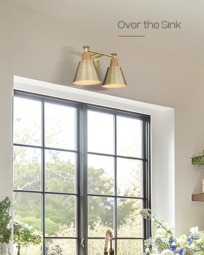 FEMILA Bathroom Light Fixtures, 2-Light Bathroom Vanity Lights Over Mirror, Antique Gold Wall Sconces, Hammered Metal Shade, 4FG59B-2W BG - Image 5