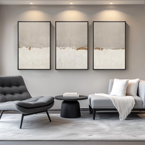 Large Framed Modern Taupe Abstract Wall Art for Living Room, Set of 3 24x36 - Image 4
