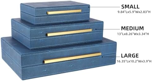 Decorative Storage Boxes with Lids, Decorative Boxes for Home Decor, Faux Shagreen Decorative Box for Stacking Jewelry, Photo, Memory, Storage Boxes, Set of 3 (Blue) - Image 2