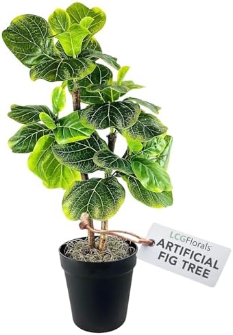 LCG Florals 3.2ft Artificial Fiddle Leaf Fig Tree - Real Wood Trunk, Preassembled, No Maintenance Indoor Faux Plant in Black Pot - Living Room, Home & Office Decor by LCGFlorals