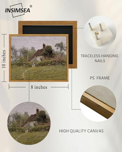 InSimSea Framed Canvas Wall Art Vintage Decor, Classical Landscape Watercolour Painting Canvas Prints Rustic Room Wall Decor Living Room Badroom Farmhouse Bathroom Decorations, 8"x10" - Image 4