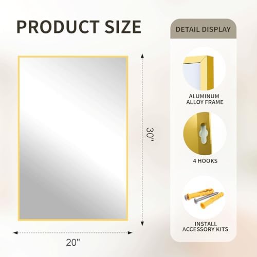 FICTOR Bathroom Vanity Mirror for Over Sink, 20" x 30", Gold - Image 2