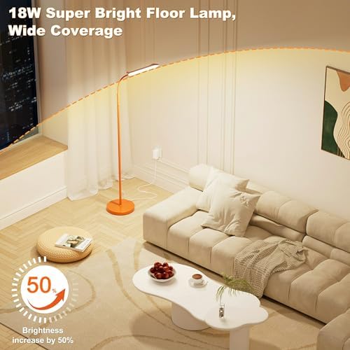 Yikuneng Dimmable LED Floor Lamp, Super Bright Reading Lamps Floor Standing lamp with Remote & Touch Control, Orange - Image 3