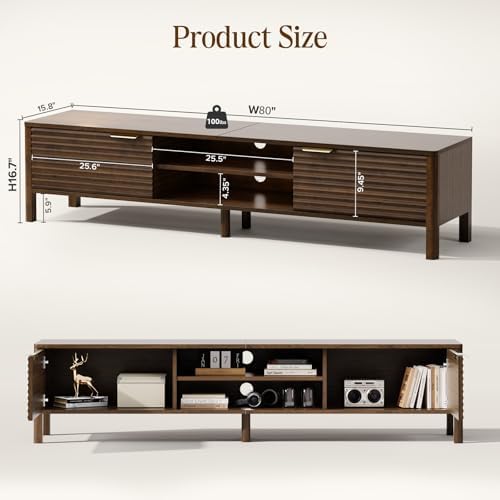 TV Stand for Living Room up to 85 Inch TVs Entertainment Center Walnut 80" - Image 2