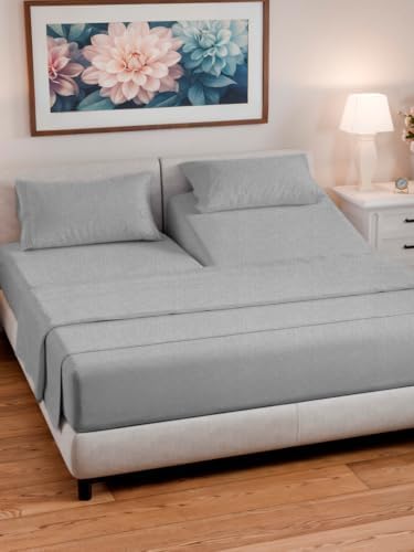 Flex Top Split Head King 4 Piece Sheet Set - Ultra-Soft - Heathered Grey - Image 2