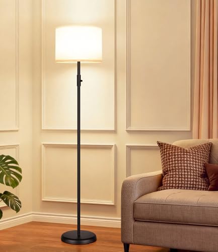 【Upgraded】 Dimmable Floor Lamp for Living Room,1000 Lumens Bulb Included, Modern Floor Lamps Simple Design with Linen Shade, Tall Standing Lamp for Bedroom Office Dining Room, Black Pole Lamp by Yemela