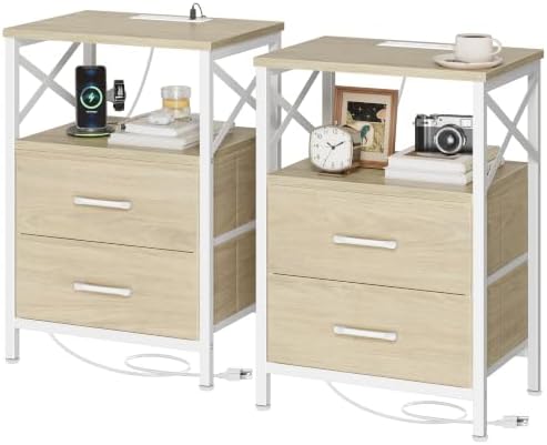 Huuger Nightstand Set of 2 with Charging Station, USB-C Port, End Tables by Huuger