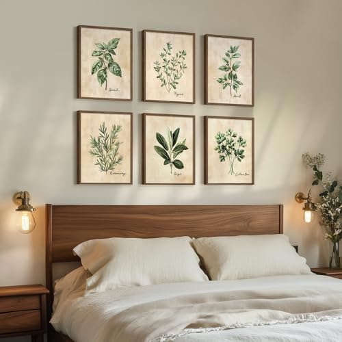 Framed Rustic Sage Green Botanical Wall Art for Kitchen, 6 Piece 11x14 In - Image 4