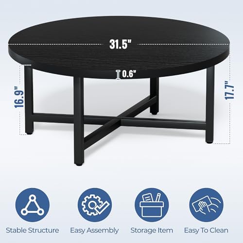 Round Coffee Table, 31.5" Black Coffee Table, Coffee Tables for Living Room - Image 2