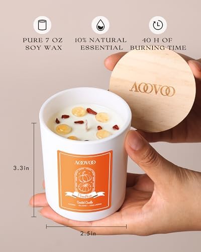 AOOVOO Fall Candles Set for Women - Aromatherapy Candle with Crystals Inside, 28 oz 200 Hour Long Lasting, 4 Pack Candles for Home Scented, Autumn Fragrance of Apple Pie/Cinnamon/Pumpkin/Nutmeg Beans - Image 6