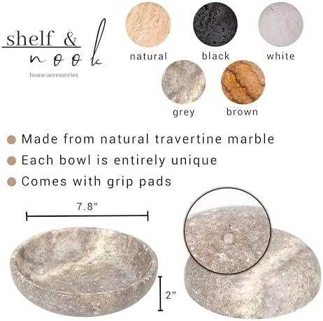 Shelf & Nook Travertine Decorative Bowls for Home Decor. Key Bowl for Entryway Table in a Choice of 5 Colors (White/Gray, Small) - Image 3