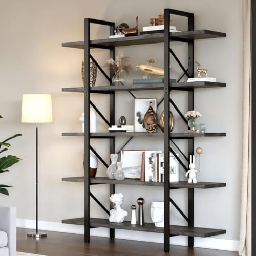 DWVO 5-Tier Bookshelf, 70.9" Tall Bookshelves Vintage BookCases with 5 Shelves Display Storage Shelves for Home Office, Living Room, Charcoal Gray by DWVO