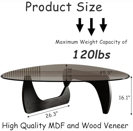 Honyee Morden Coffee Table, 42.5" x 28.5" x 16.1" Triangle Tempered Glass Top for Living Room, Color: Black - Image 2