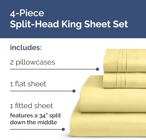 Flex Top Split Head King 4 Piece Sheet Set - Ultra-Soft & Cooling - Yellow - Image 2