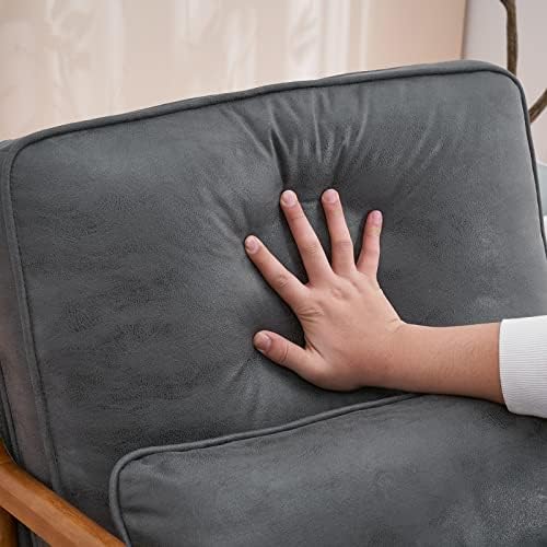 Bonnlo Microfiber Dark Grey Accent Chairs Set of 2, Upholstered Mid Century Modern Lounge Chairs Reading Chairs Side Sitting Chair Solid Wood Farmhouse Armchairs for Living Room, Bedroom, Guest Room - Image 7